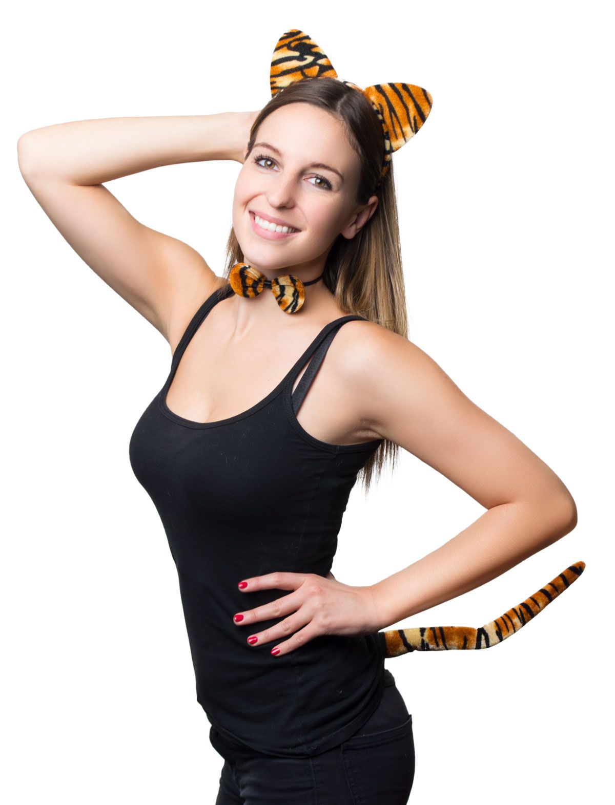 Set tijger - Willaert, verkleedkledij, carnavalkledij, carnavaloutfit, feestkledij, dieren, dierenset, dierendiadeem met staart