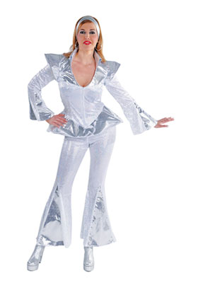 Discodame wit met zilver - disco, discokledij, jaren 70-80, disco outfit, discokleren, retro