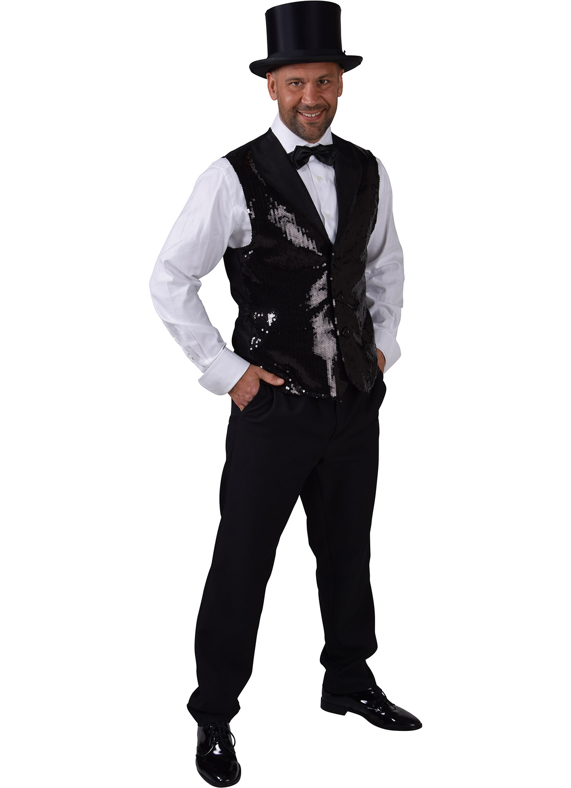 Vest zwart paillet - Willaert, verkleedkledij, carnavalkledij, carnavaloutfit, feestkledij, maffia en charleston, maffiaman, jaren 20-30