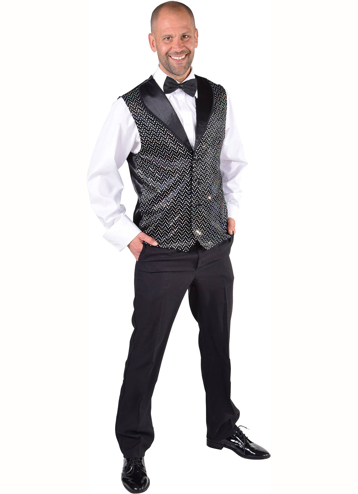 Vest zwart met goud paillet - Willaert, verkleedkledij, carnavalkledij, carnavaloutfit, feestkledij, maffia en charleston, maffiaman, jaren 20-30