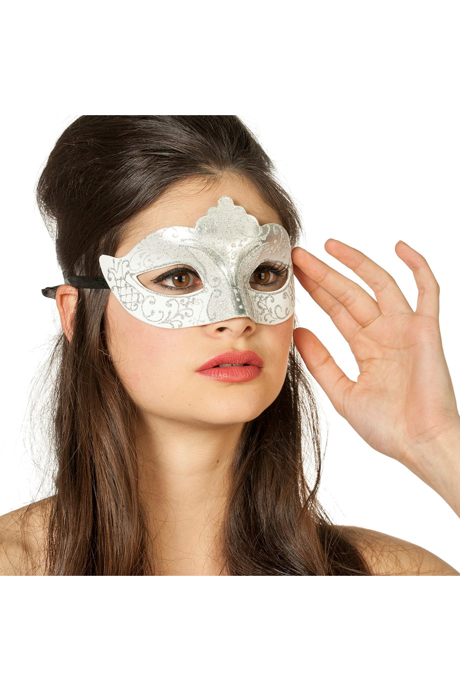 Venetiaans masker zilver glitter - .Willaert, verkleedkledij, carnaval kledij, carnaval outfit, feestkledij, masker, Venetiaanse maskers, oogmasker, loupe, Venetiaans bal, gemaskerd bal, bal masque, gemaskerd feest, Masquerade