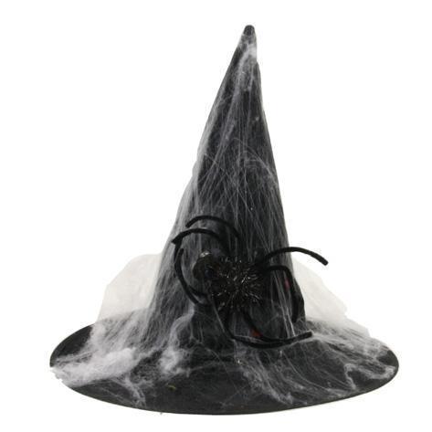 Heksenhoed met spinnenweb - Willaert, verkleedkledij, carnaval, feestkledij, halloween, heksenhoed, 31 oktober, helloween, hoeden