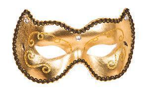 Venetiaans masker krullen goud - Willaert, verkleedkledij, carnavalkledij, carnavaloutfit, feestkledij, masker, venetiaanse maskers, oogmasker, loupe, venetiaans bal