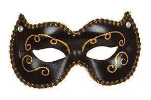 Venetiaans masker krullen zwart - Willaert, verkleedkledij, carnavalkledij, carnavaloutfit, feestkledij, masker, venetiaanse maskers, oogmasker, loupe, venetiaans bal