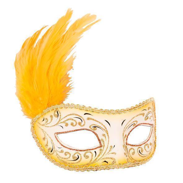 Venetiaans masker geel - .Willaert, verkleedkledij, carnaval kledij, carnaval outfit, feestkledij, masker, Venetiaanse maskers, oogmasker, loupe, Venetiaans bal, gemaskerd bal, bal masque, gemaskerd feest, Masquerade