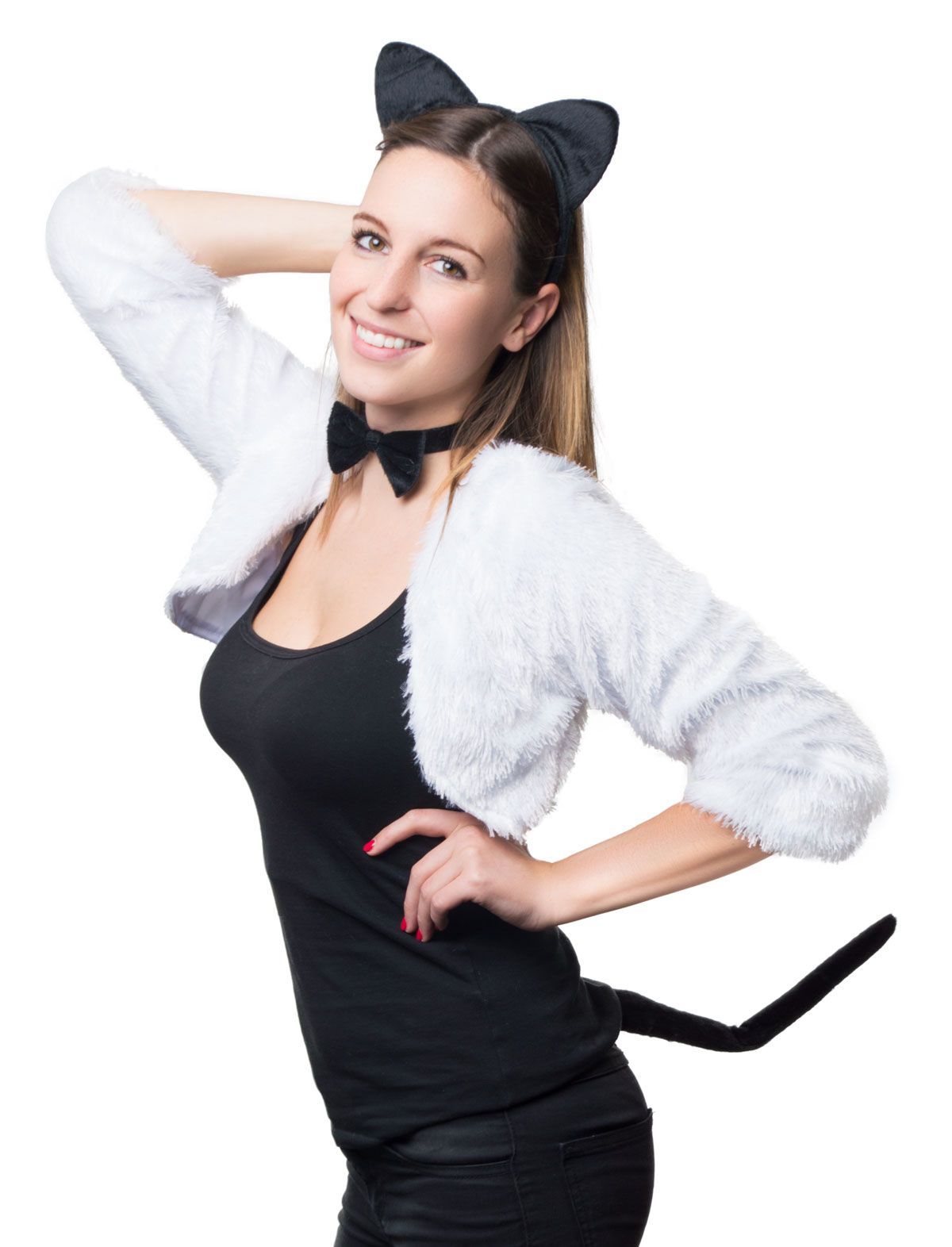 Set kat zwart - Willaert, verkleedkledij, carnavalkledij, carnavaloutfit, feestkledij, dieren, dierenset, dierendiadeem met staart