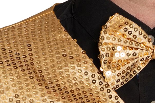 Glittervest en strik goud
