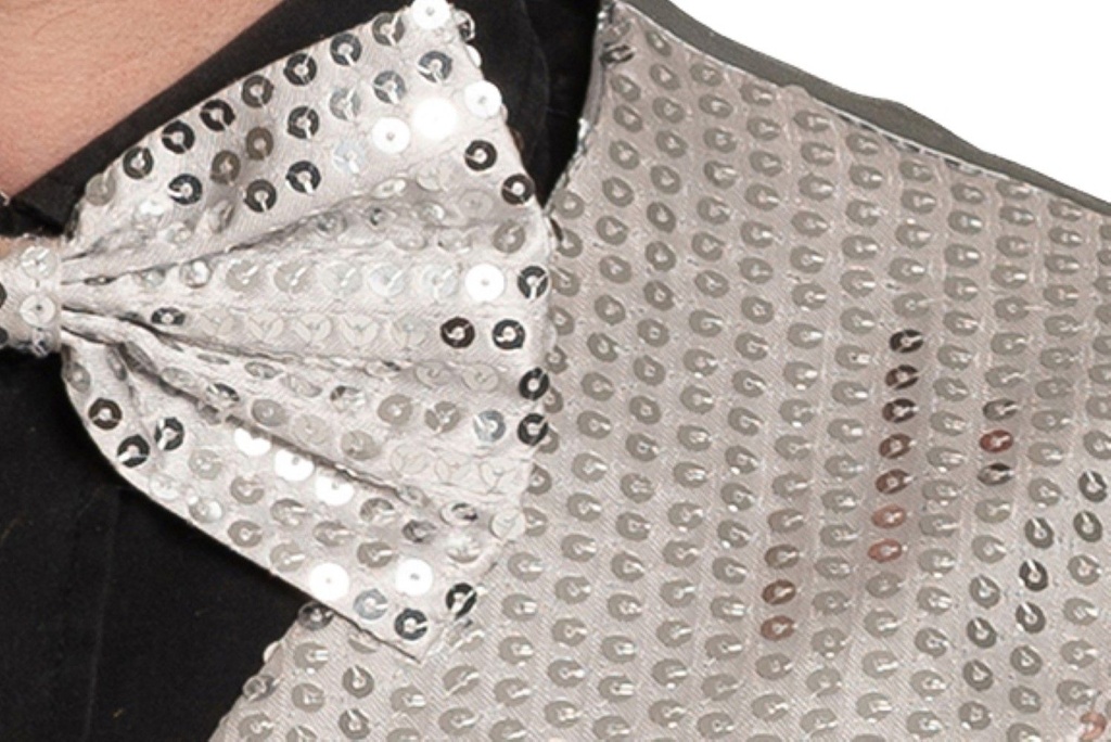 Glittervest en strik zilver