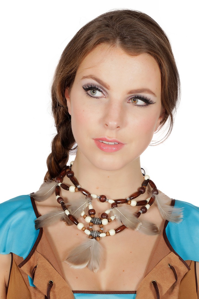 Indianenketting bruin met veren