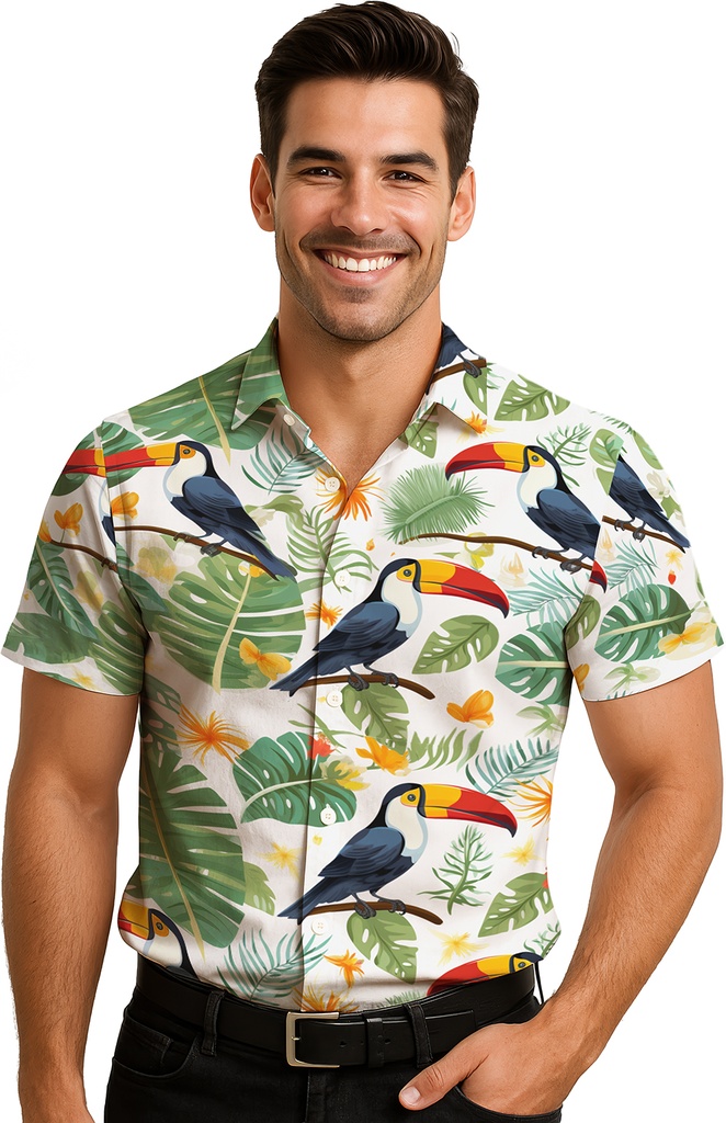 Hawaïhemd wit met toekan