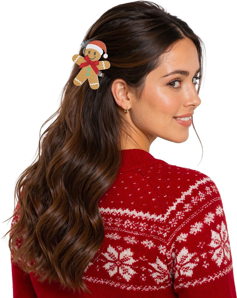 Gingerbread man glitter haarclip 12 cm