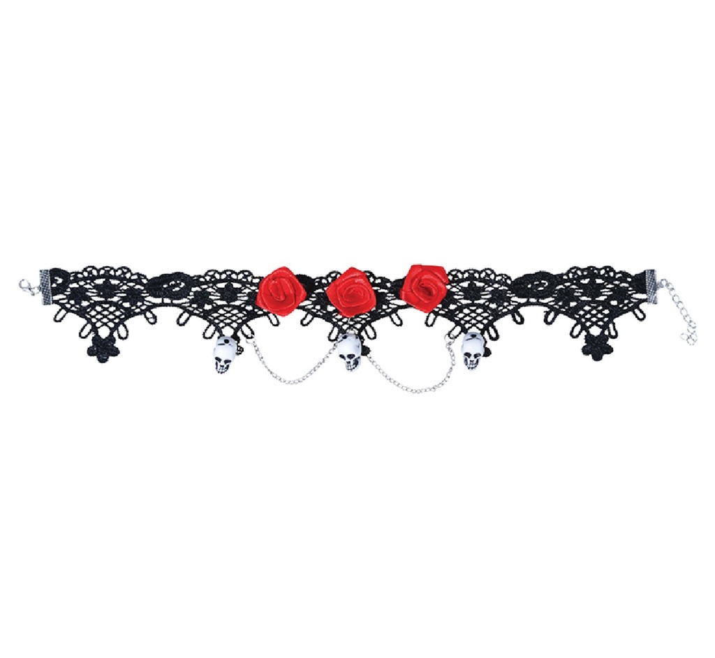 Choker met rozen en schedels