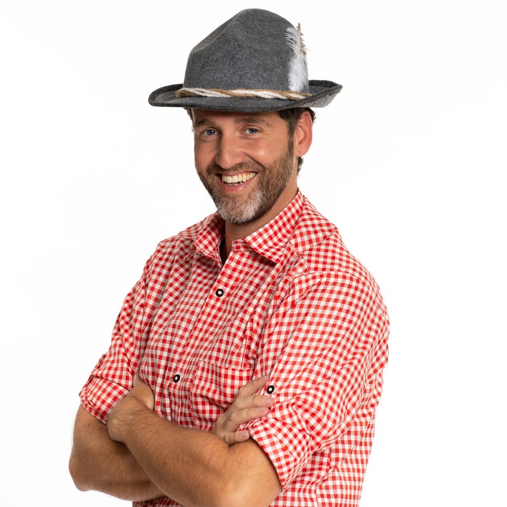 Tirolerhoed grijs met bruine koord