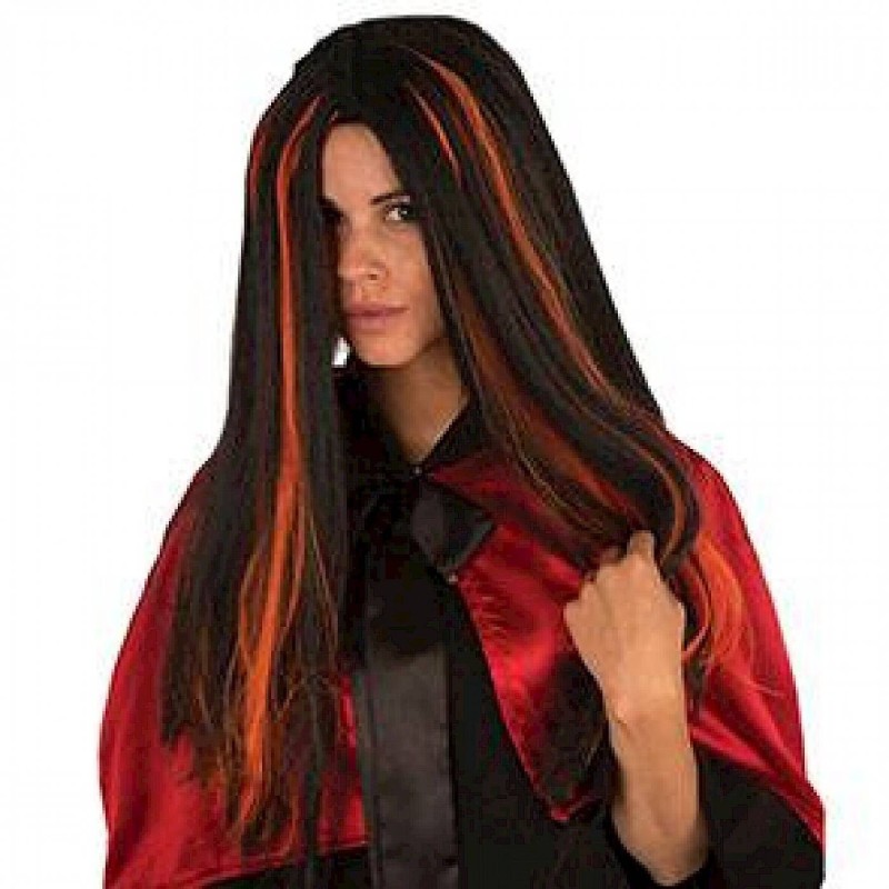 Pruik Heks oranje bies