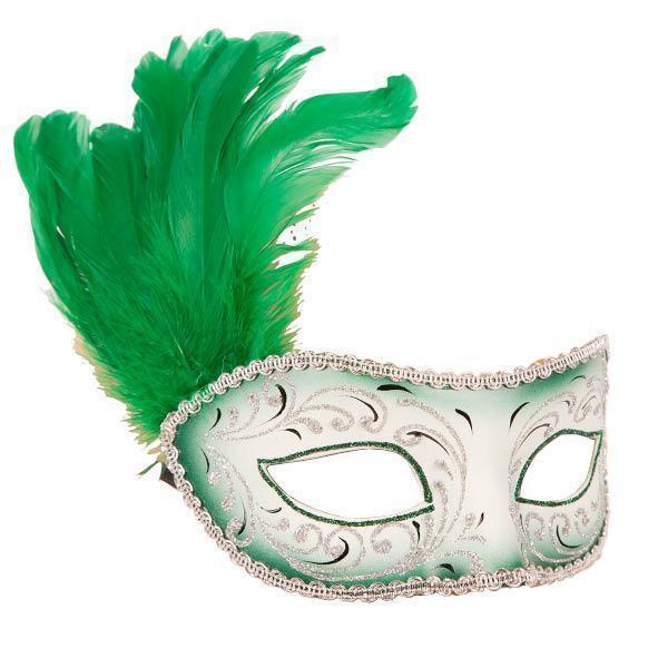Venetiaans masker met groene pluim