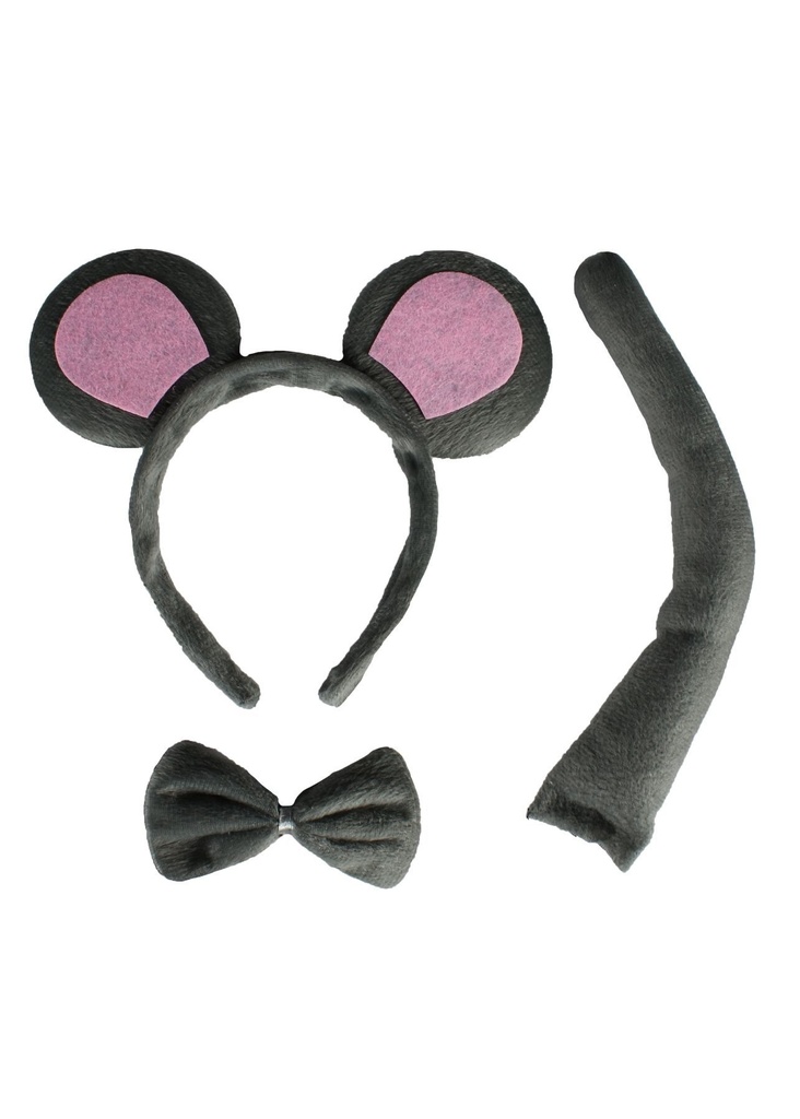 Set muis grijs met roze oortjes