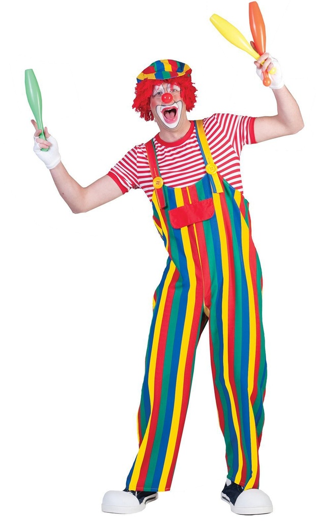 Salopette gestreept blauw groen geel rood