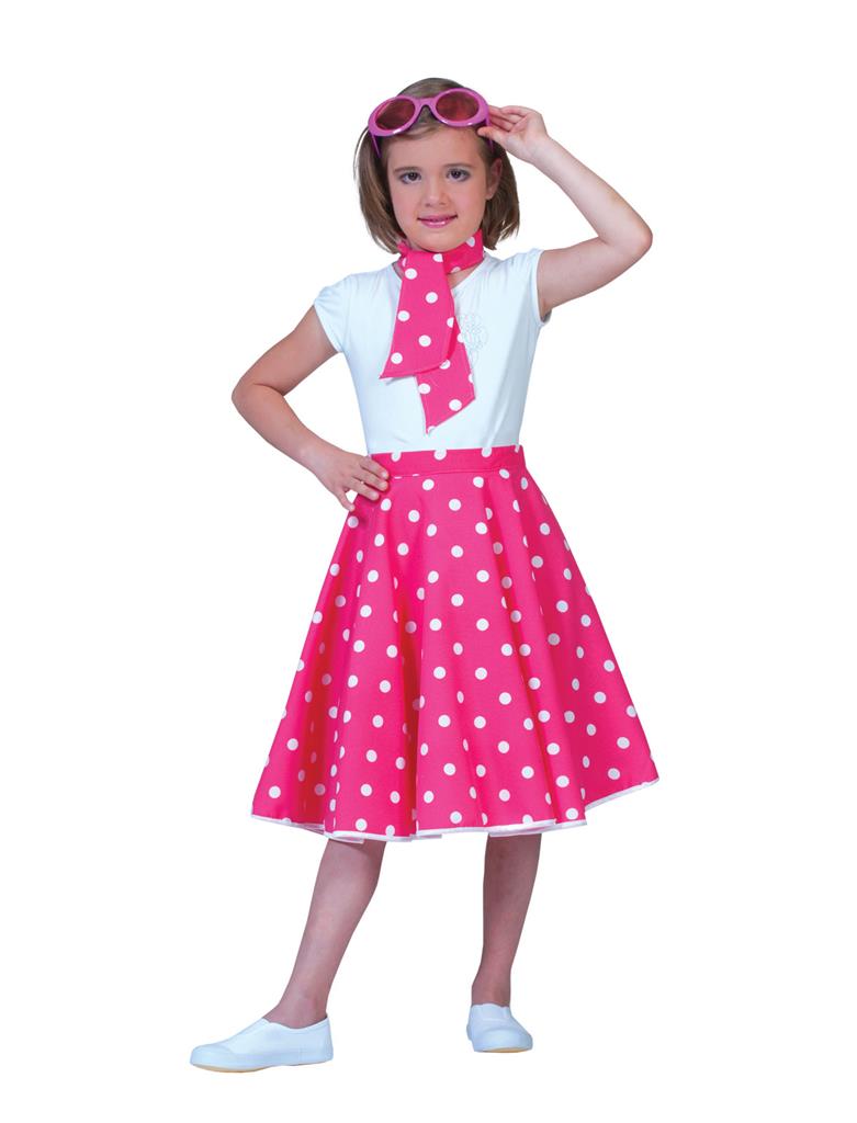 60s rok kind roze met witte bollen