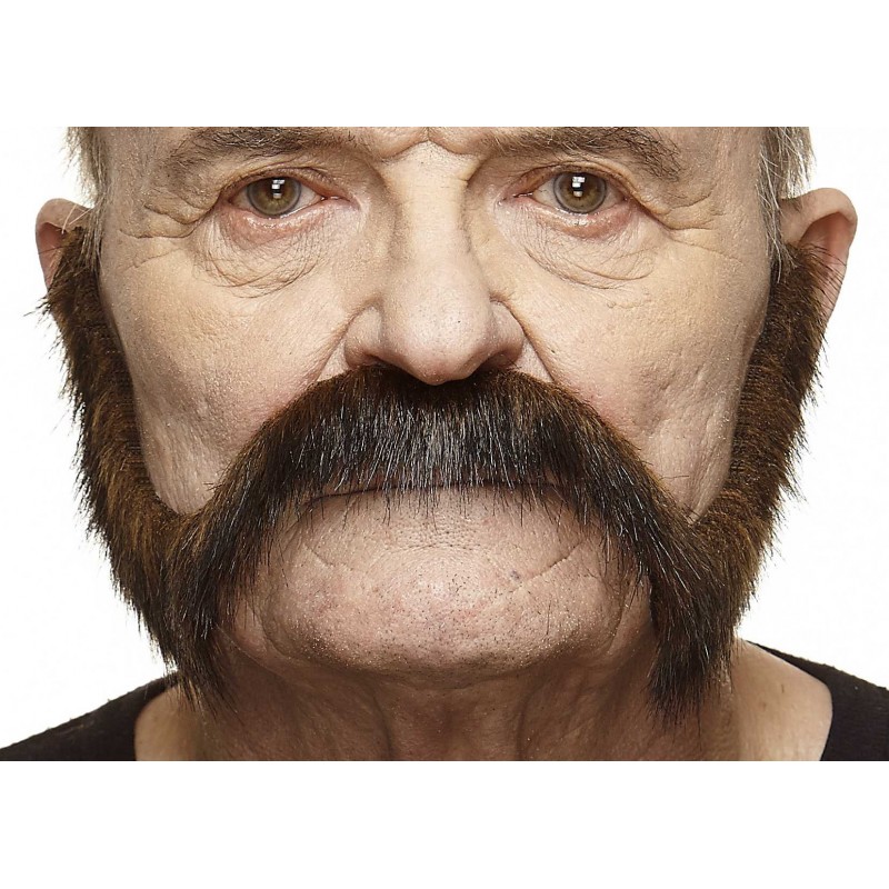 Snor met bakkebaarden Herman donkerbruin