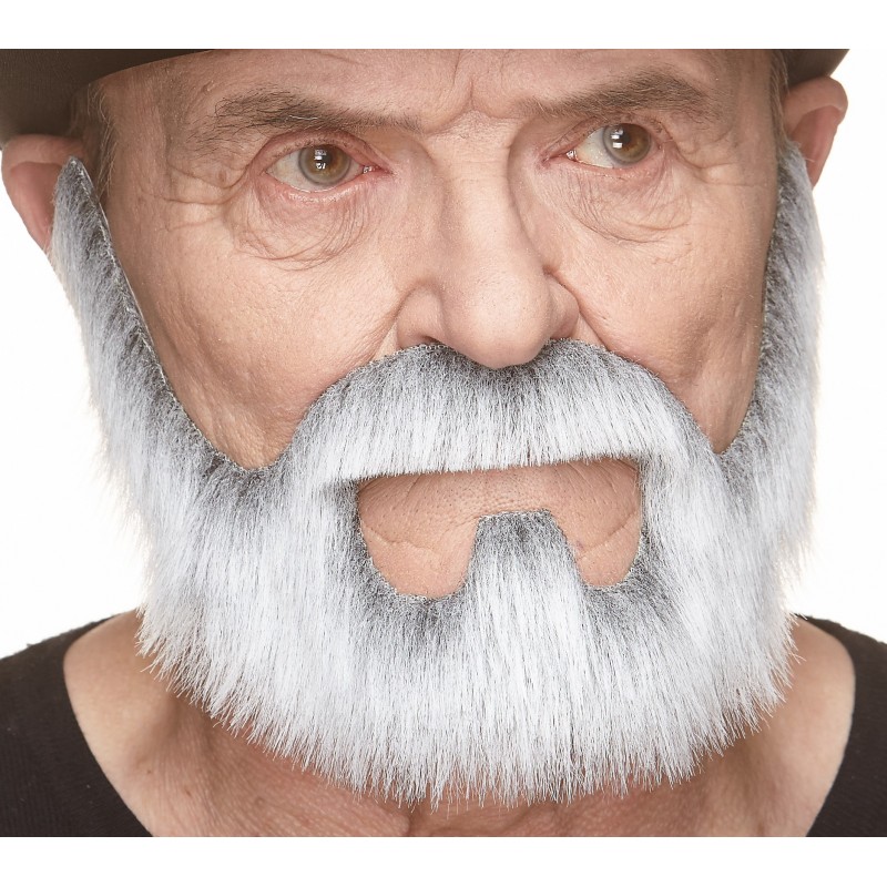 Snor met baard en bakkebaarden Boris grijs