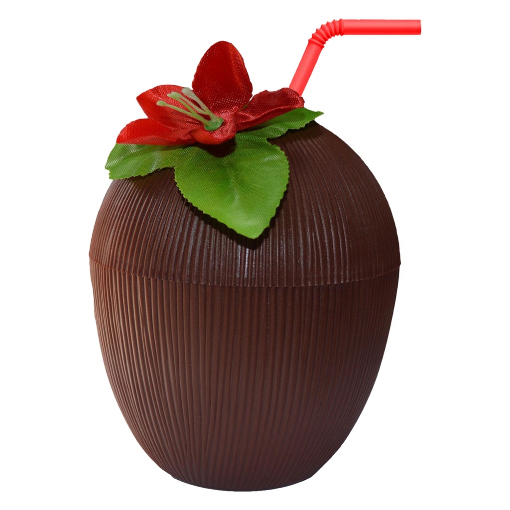 Drinkbeker kokosnoot met rietje