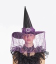 Heksenhoed zwart met paarse kant