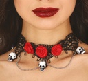 Choker met rozen en schedels
