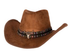 Cowboyhoed bruin met stier