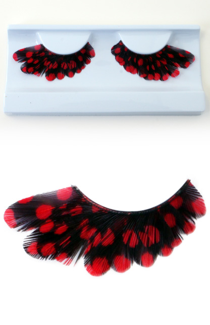 Wimpers zwart veertjes met rode bollen