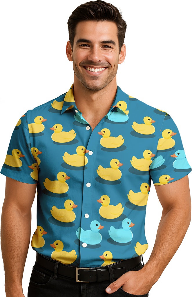 Hawaïhemd blauw met eendjes