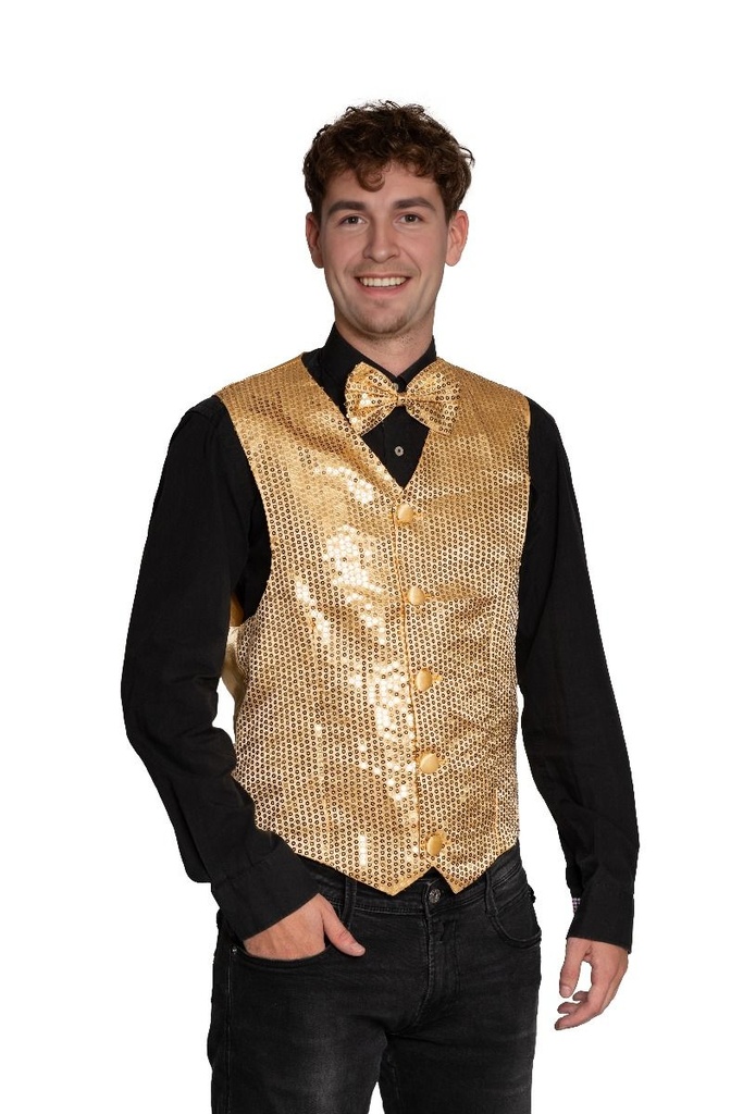 Glittervest en strik goud