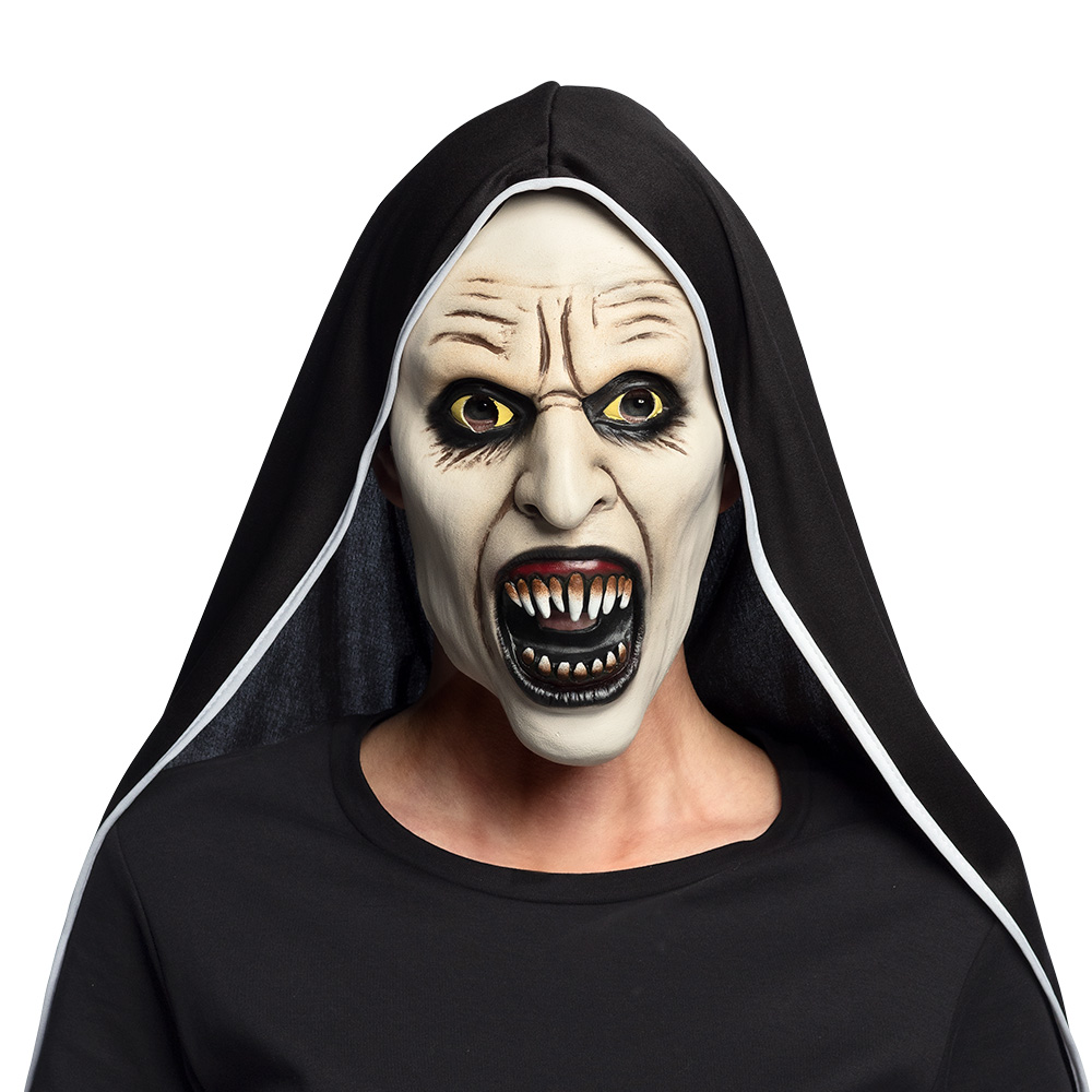 Halloweenmasker latex 'Screaming nun' met kap