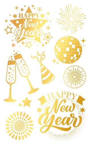 Happy New Year goud tattoo blad22 x 14 cm
