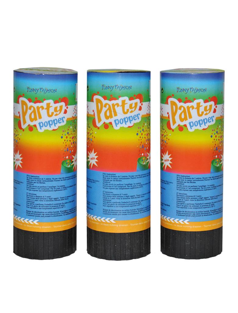 Confettikanonnen kleurenmix x3 20 cm