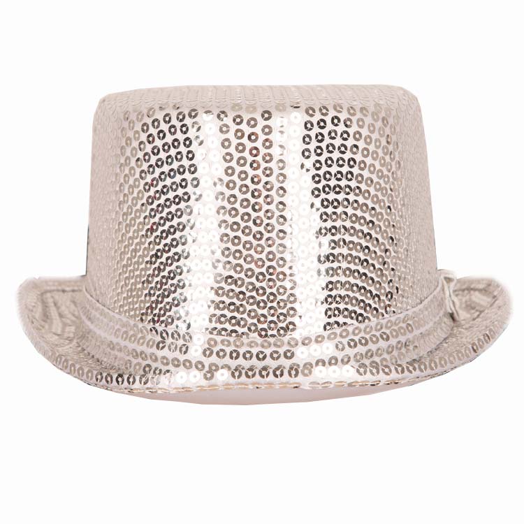Hoge hoed paillet zilver