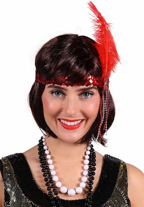 Charleston hoofdband met pluim rood