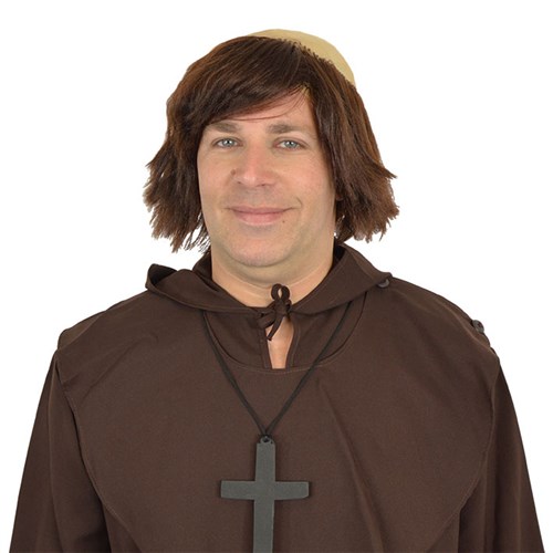 Pruik Pater kaal bruin 