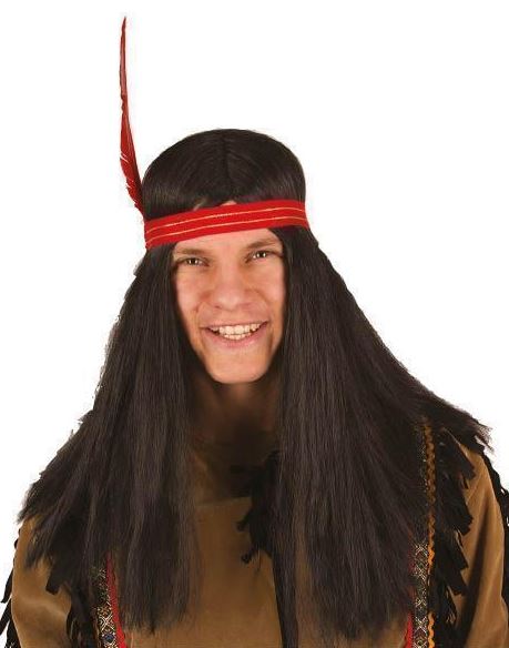 Pruik Indiaan met rode veer