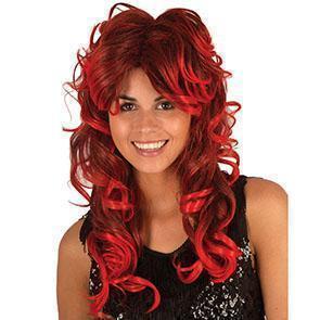 Pruik Duivel krul rood met zwart