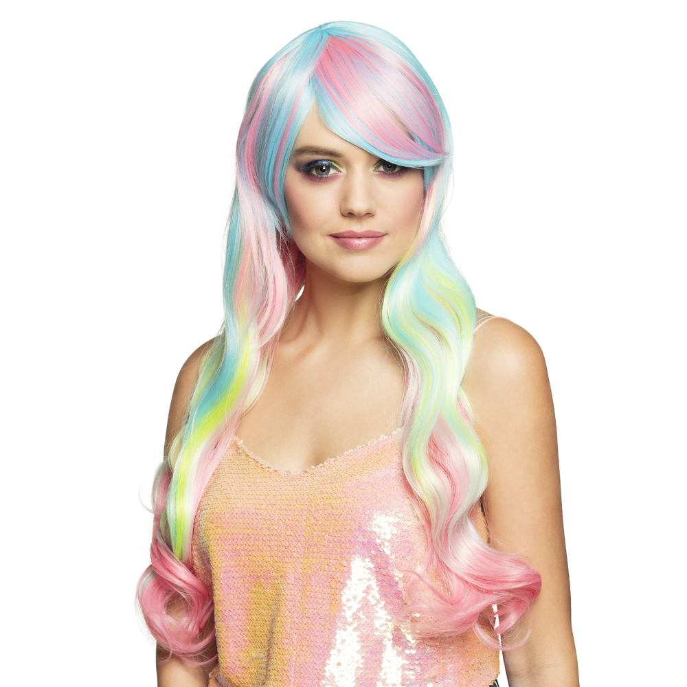 Pruik Pony regenboog