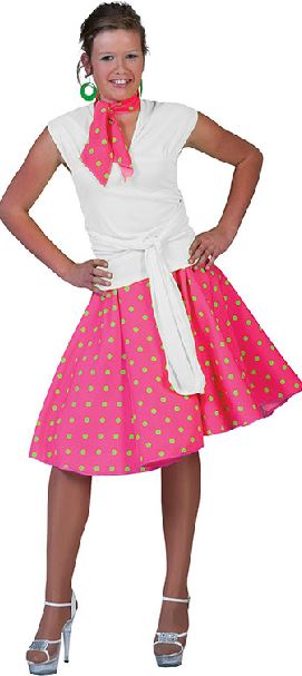 Rock en roll rok roze met groene bollen