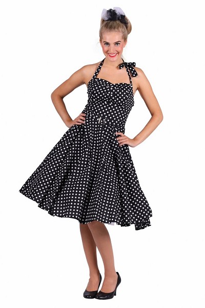 Rock en Roll dame zwart wit met witte bollen