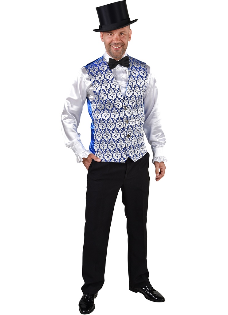 Vest brokaat blauw met zilver