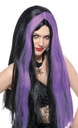 Pruik Heks zwart met paarse bles