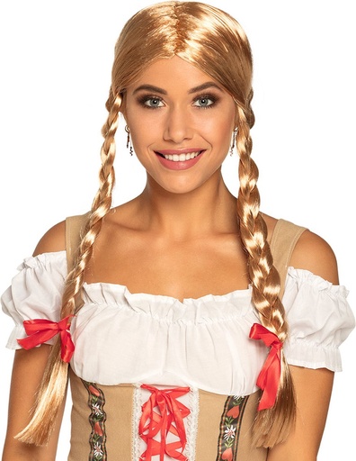 Pruik Tiroolse blond met rode strik