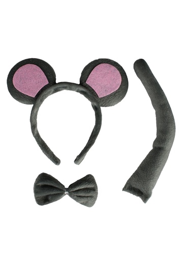 Set muis grijs met roze oortjes