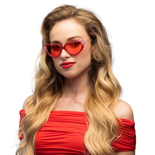 Bril hartjes glitter rood met sterretjes