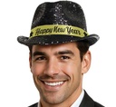 Happy New Year gangsterhoed zwart met pailletten