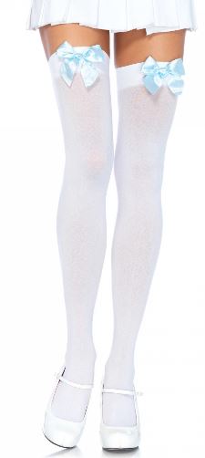 Kniekousen wit met lichtblauwe strik
