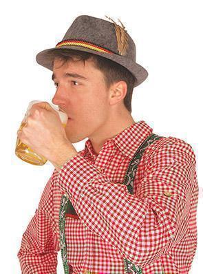 Oktoberfest hoed grijs met koordjes in Duitse kleuren